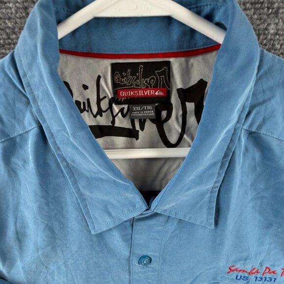 NWT Quiksilver 2XL Rayon Blend Blue Button Up Shirt Men Embroidered Hawaii - Picture 13 of 14
